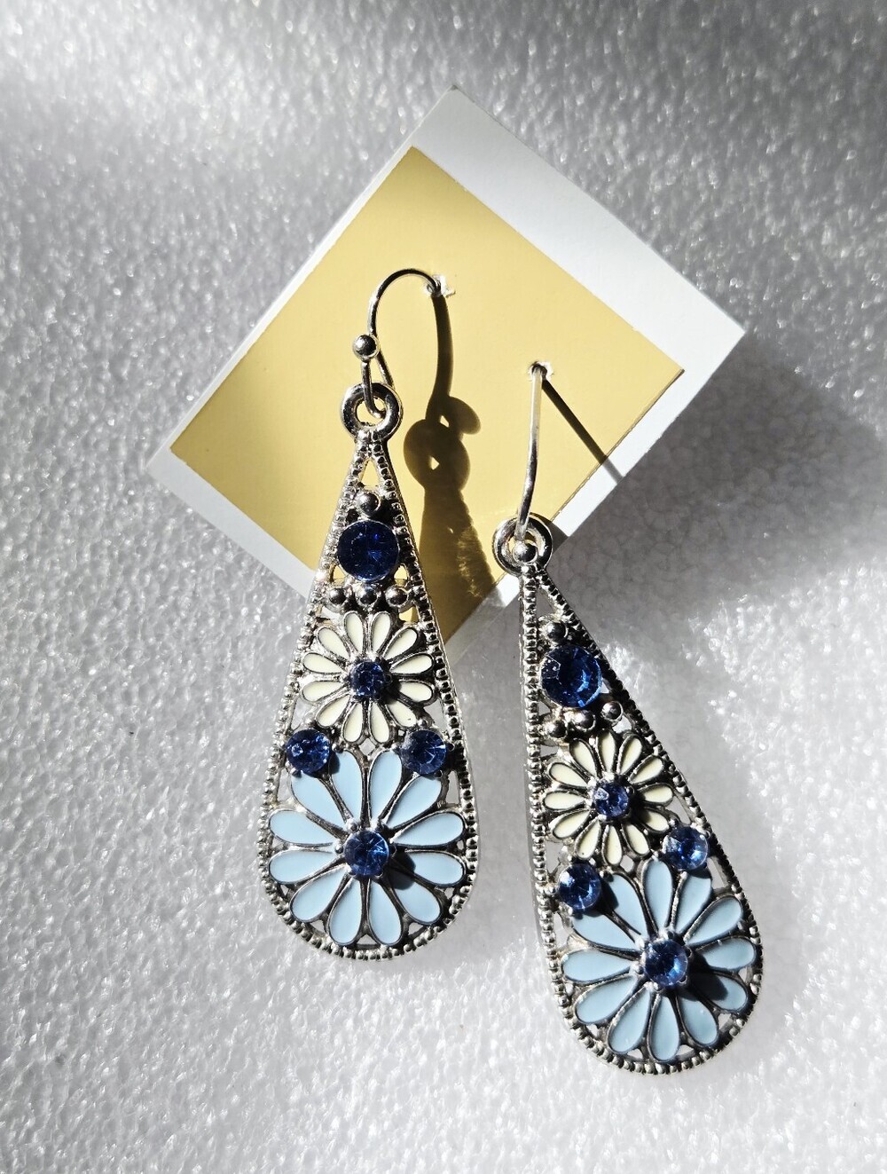 Blue and Pale Yellow Floral Teardrop Earrings - Picture 16 of 16